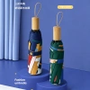 Hengdun Cute Girl Illustration three-fold umbrella, wooden handle, black rubber sun protection umbrella, UPF50+ cartoon print, all-weather umbrella, portable folding sun protection umbrella for commuting, female student can print LOGO full image
